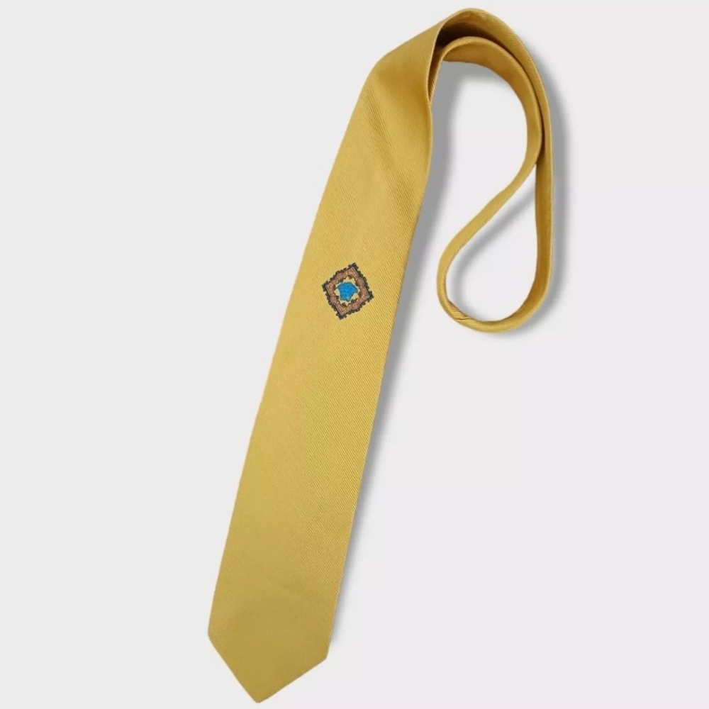 GIANNI VERSACE Solid Gold Medusa Silk LUXURY Tie ITALY
